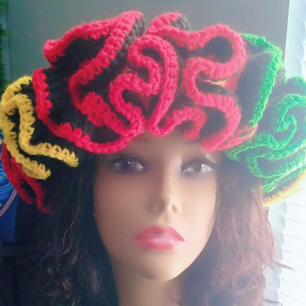 Colorful Crochet Rasta Ruffle Headband - Picture 2 of 3